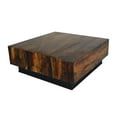 thumbnail image 1 of 32 Inch Rustic Coffee Table, Teak Wood Plinth Base, Grain Details, Brown- Saltoro Sherpi, 1 of 5