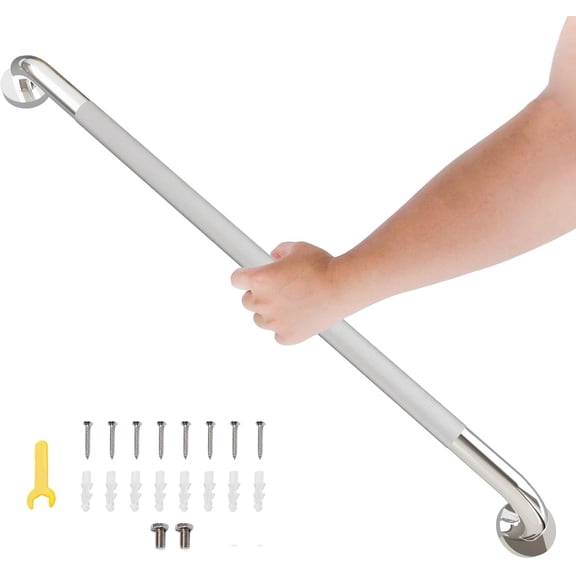 32 Inch Shower Grab Bar, Bathroom Grab Bar Handle with Anti-Slip Knurled Grip, Stainless Steel Bath Balance Bar, 1.25" Diameter Bath Safety Bar Support for Seniors Elderly Pregnant, Brushed Nickel