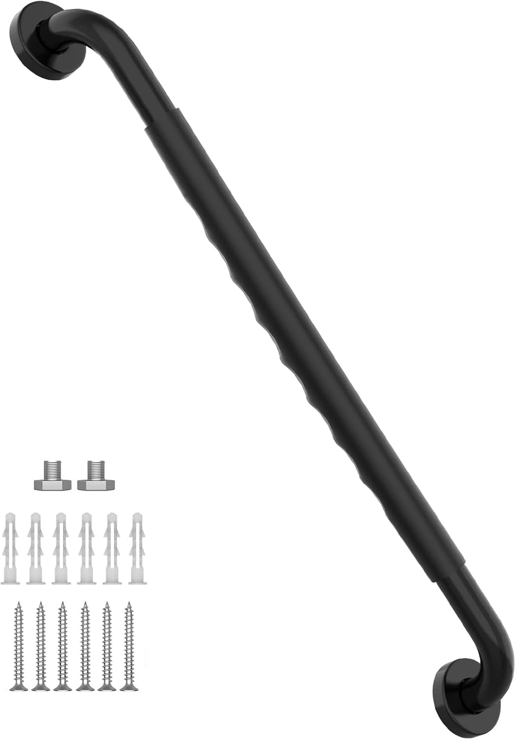 32 Inch Shower Grab Bar – Anti-Slip Rubber Grip, Black Stainless Steel, Supports 500 Lbs For Bathroom Safety (Elderly/Handicap)