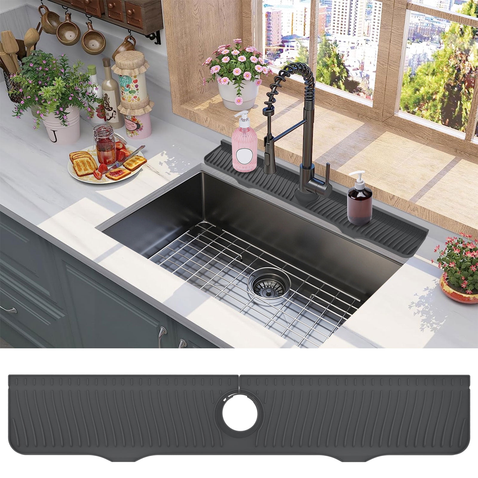 Kitchen Faucet Sink Splash Guard, Silicone Faucet Water Catcher Mat – Sink  Draining Pad Behind Faucet, Grey Rubber Drying Mat for Kitchen & Bathroom  Countertop Protect 