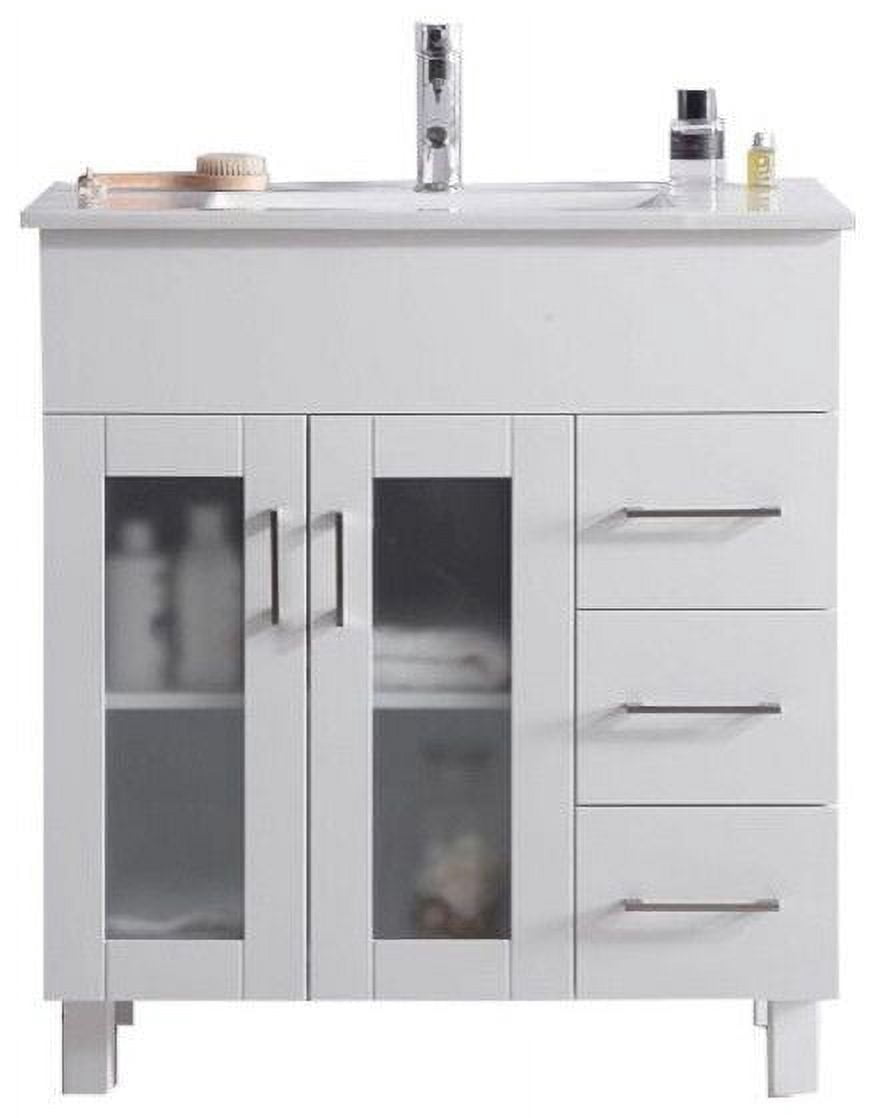 32 Inch Single Sink Bathroom Vanity White Cabinet With Ceramic Basin Countertop - Laviva