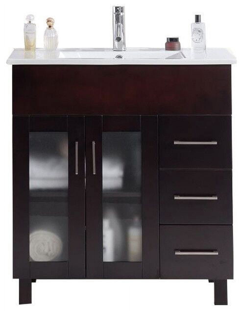 32 Inch Single Sink Brown Cabinet With Ceramic Basin Countertop - Laviva