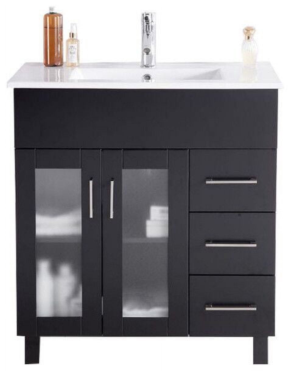 32 Inch Single Sink Espresso Cabinet With Ceramic Basin Countertop ...