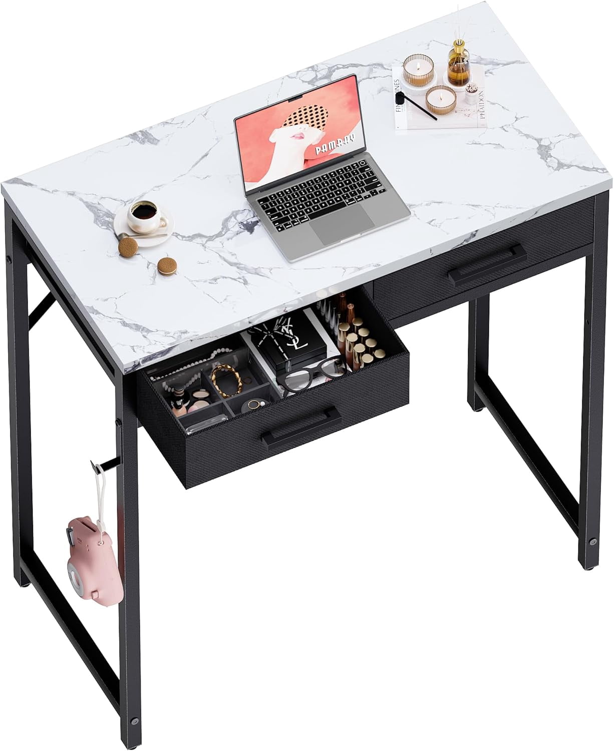32 Inch Small Computer Desk with 2 Drawers for Bedroom Study Writing ...