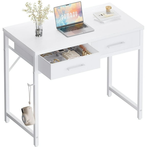 32 Inch Small Computer Desk with 2 Drawers for Bedroom Study Writing Home Office Table for Small Spaces