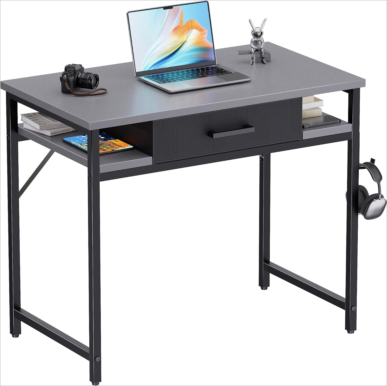 32 Inch Small Computer Desk with Drawer and Shelves Simple Study Work ...