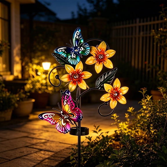 32 Inch Solar Garden Stake Light Outdoor Waterproof, Metal Bee Flower Stake Solar Light for Patios, Yards, Lawns, Pathways, and Walkways