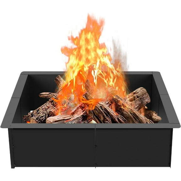 32 Inch Square Fire Pit Ring Insert for Outside Wood Burning, 36 Inch Outer Large Solid Steel Firepit Liner for Above or In-Ground Outdoor DIY Camping Garden Patio Backyard
