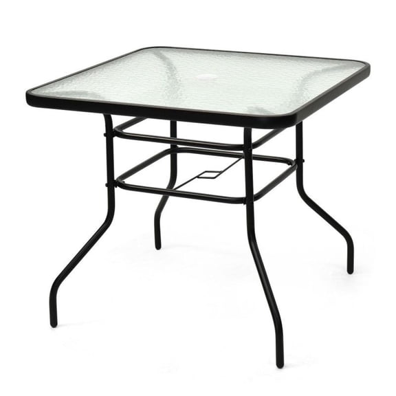 32 Inch Square Patio Table - Tempered Glass & Steel Frame - Outdoor Bistro Table - Black - Garden Furniture