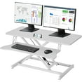 thumbnail image 1 of 32 Inch Standing Desk Converter - Manual Pneumatic Spring, Two Monitor Stable Standing Desk Converter, Height Adjustable Laptop Workstation with Keyboard Tray for Home, Company (White), 1 of 8