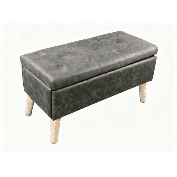 32 Inch Storage Ottoman Bench, Tufted Flip Top Storage Bench with Wood Legs, Snowflake Velvet Upholstered Footrest, End of Bed Bench for Bedroom Entryway Living Room