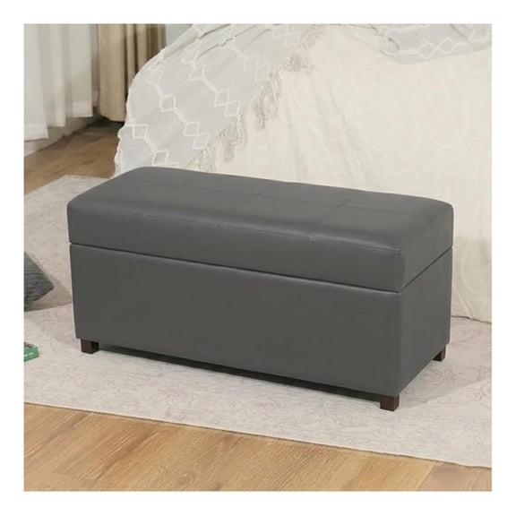 32-Inch Storage Ottoman ,Foot Stool Ottoman with Storage, Faux Leather Upholstered Foot Rest Seat with Safety Hinge,Wood Legs Stool for Living Room, Bedroom,Entryway, Slate Gray