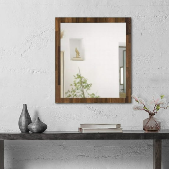 32 Inch Wall Mirror Rectangular Portrait Plank Wood Frame Walnut Brown - Saltoro Sherpi