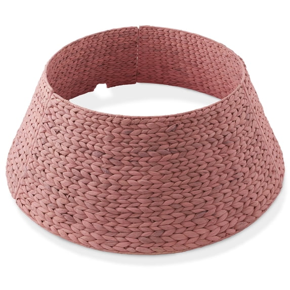 32-Inch Water Hyacinth Christmas Tree Collar, Woven Tree Base Cover with Cord Cut Out, Pink