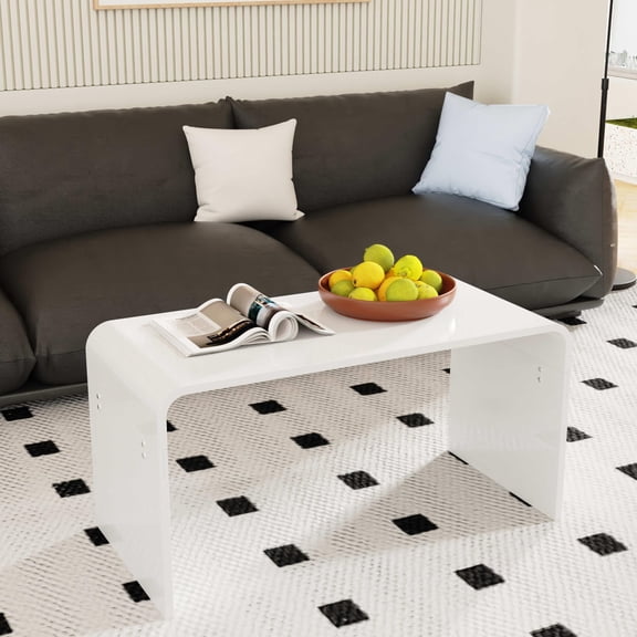 32 Inch White Acrylic Waterfall Coffee Table For Living Room