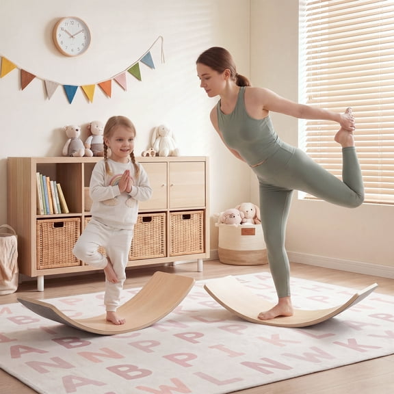 32 Inch Wooden Rocker Board Sensory Training, 300 Lbs Capacity Balance Board for Toddlers & Adults, Yoga and Exercise Indoor & Outdoor, Learning Toy Gift