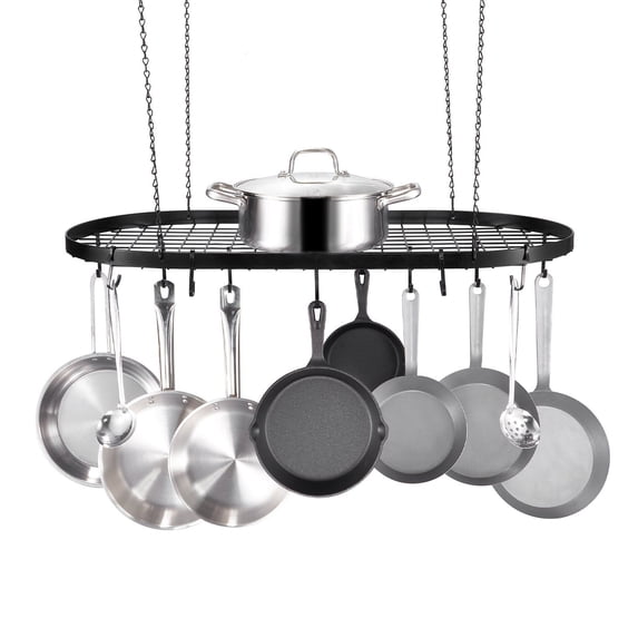 Hanging Pot Rack, 32 inch Hanging Pot Rack Ceiling Mount,Kitchen Cookware, Ideal for Home, Restaurant, Ceiling Pot Rack with 12 S Hooks, 80 lbs Loading Weight, Utensils