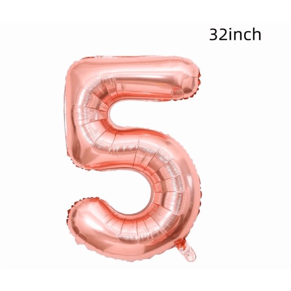 32 Inch large foil Rose Gold, Gold Number crown Balloons (No. 5)