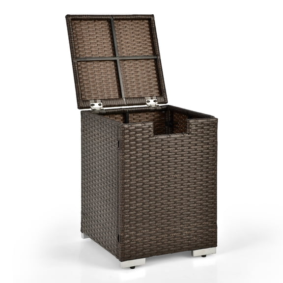 32 Inch x 20 Inch Propane Rattan Fire Pit Table Set with Side Table Tank and Cover