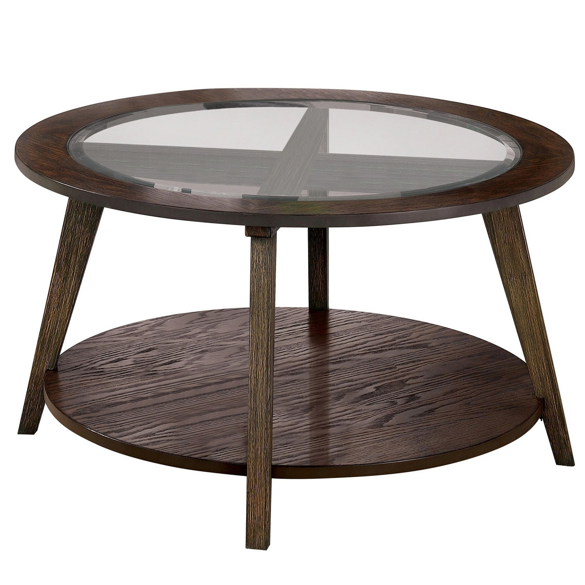 32 Inches Coffee Table with Round Glass Top and Angled Legs, Brown ...