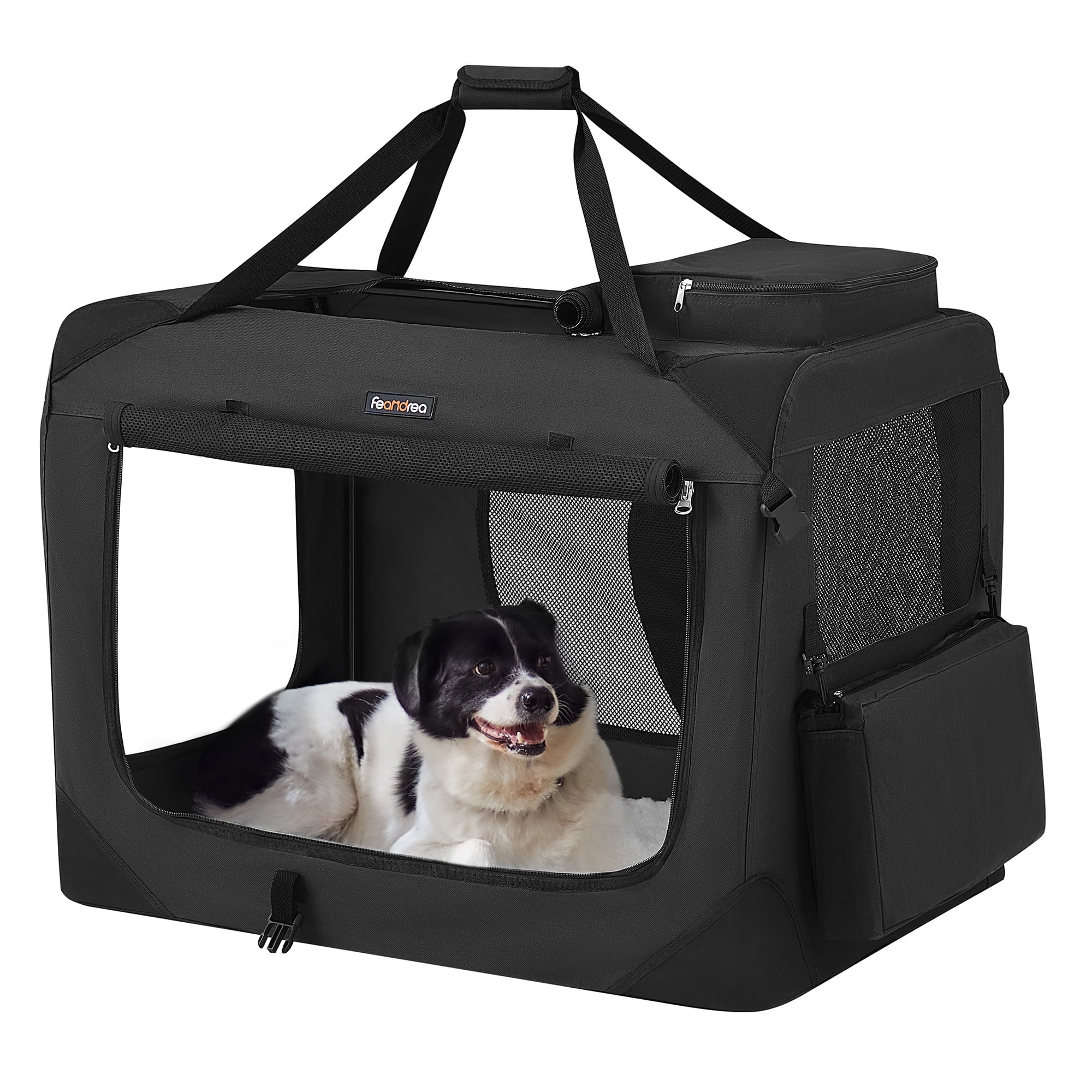 32 Inches Collapsible Soft Dog Crate, Portable Travel Crate for Indoor and Outdoor Use, Dog Carrier Kennel with Safety Zippers, for Living Room, Car, Traveling, Camping, Black