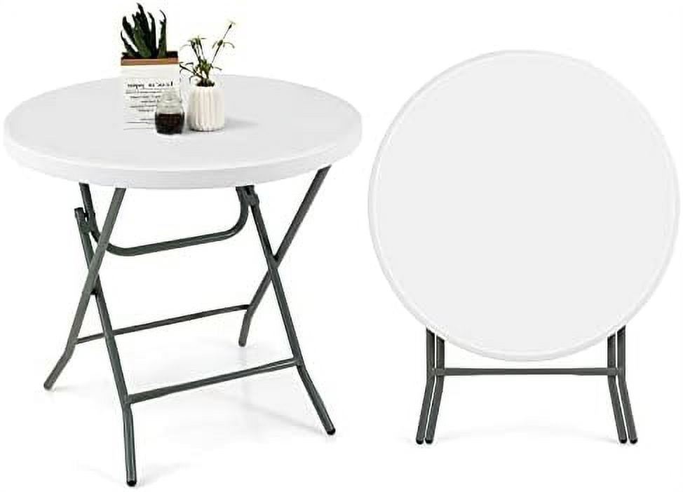 32 Inches Round Folding Table, Portable Plastic Card Table With