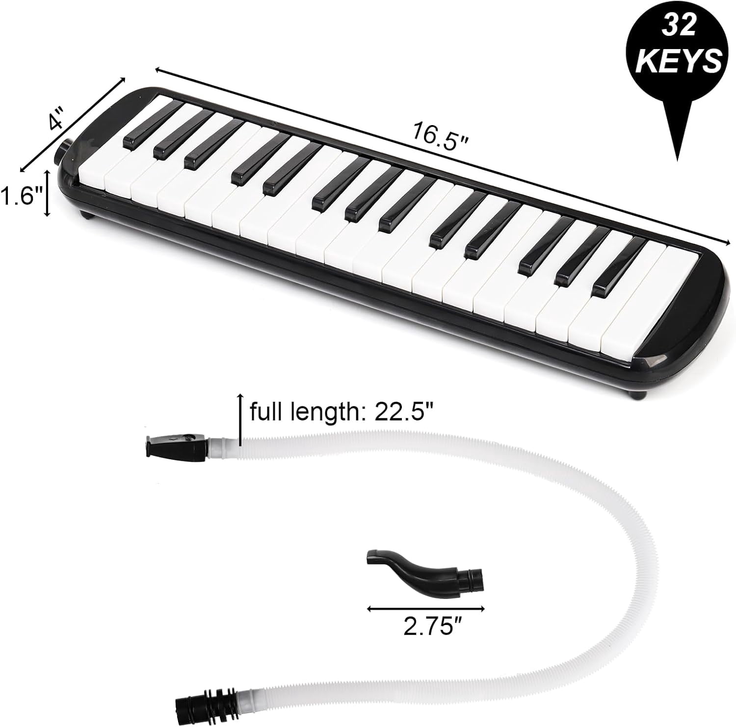 32 Key Melodica with Carrying Bag, Double Tubes Mouthpieces, Wipe Cloth ...