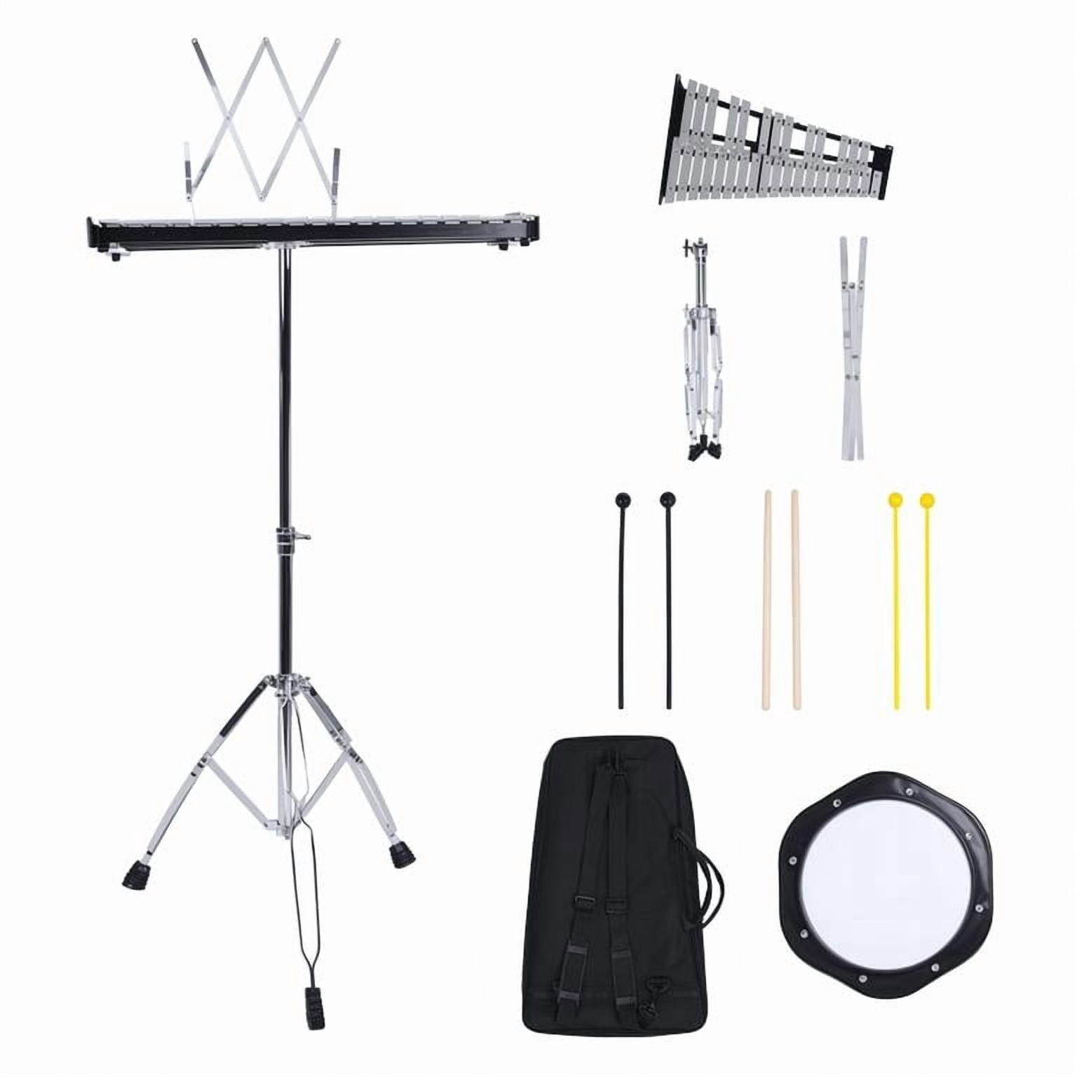 32 Key Metal Glockenspiel Percussion Set, Tuned Aluminum Plates, Height Adjustable Stand 27.5-39 Inch, for School Music Teaching