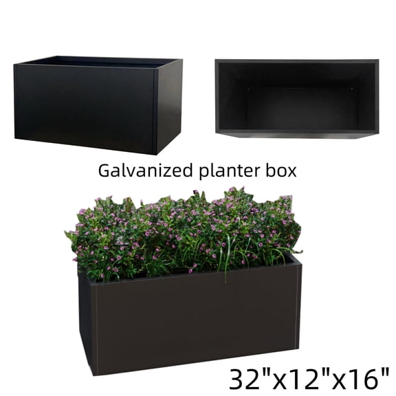32"L x 12"W x 16"H Rectangular Metal Steel Planter Box with Drainage Holes, Robust Tall Flower Vase for Yard, Patio, Deck, Hotel, Front Porch
