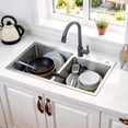 thumbnail image 1 of 32"L x 19"W Drop-In Double Bowl 16-Gauge Brushed Nickel Stainless Steel Kitchen Sink with Drain Assembly, 1 of 8