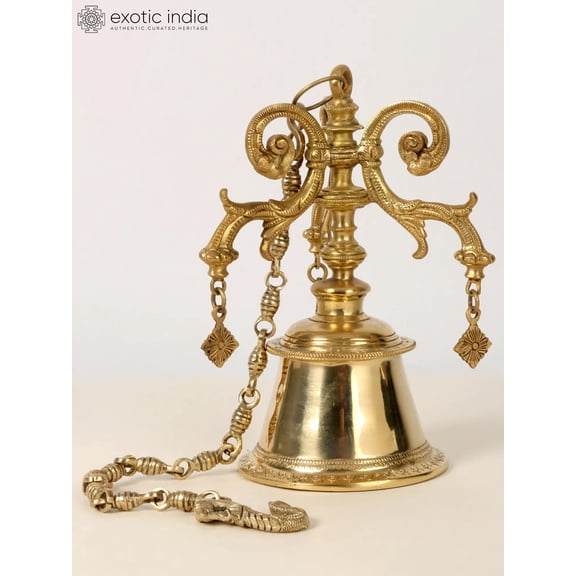 32" Large Designer Brass Hanging Bell for Temple Puja Rituals and Home Decor