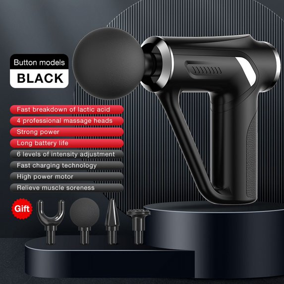 32 Level Electric Massage Gun Deep Tissue Neck Body Back Muscle Sport Massager Relaxation Pain Relief Exercise-Black Button