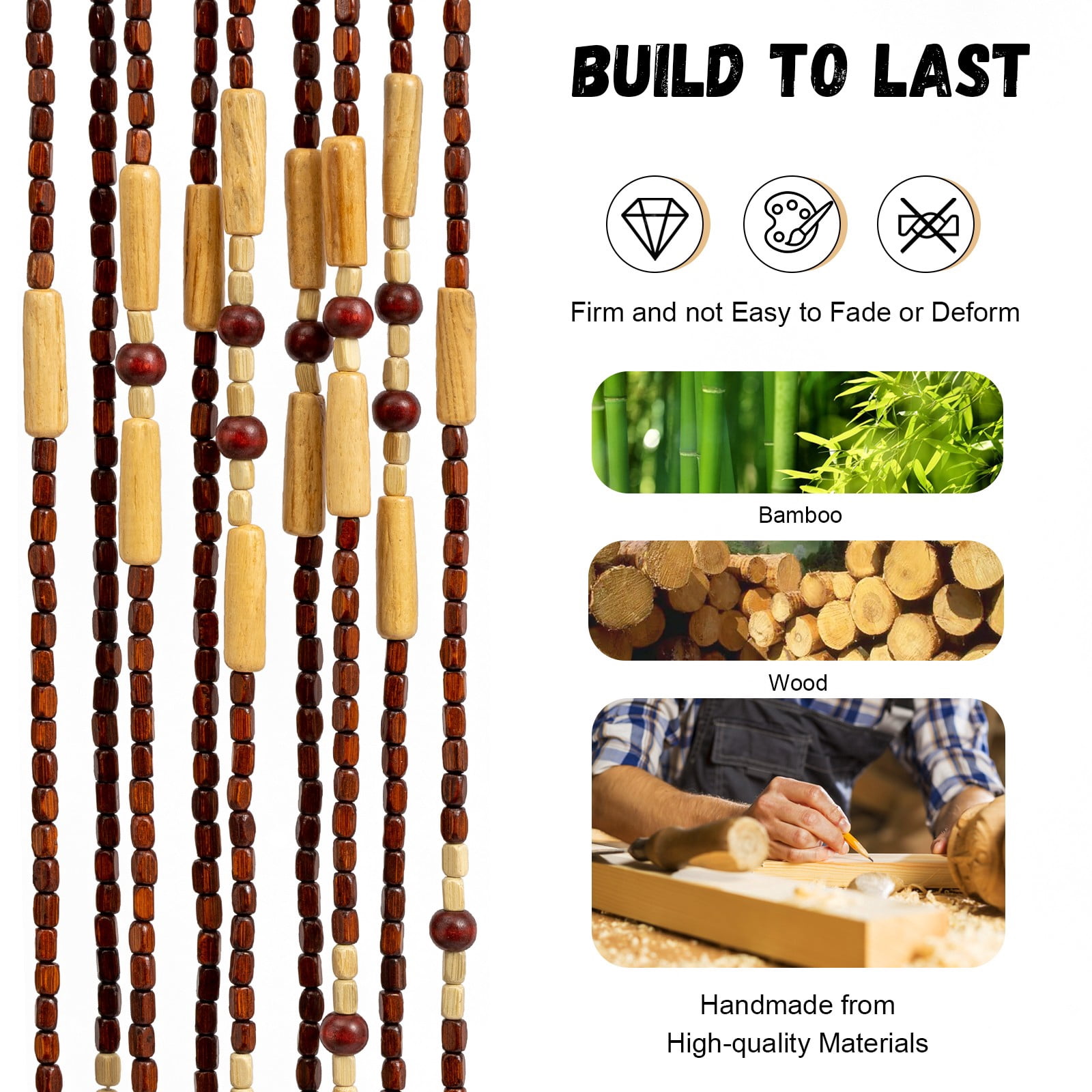 32 Lines 90*175cm Bamboo Bead Curtain Coffee Wooden Curtain String Door Curtains Beaded for Bedroom Doors Bathroom Doors
