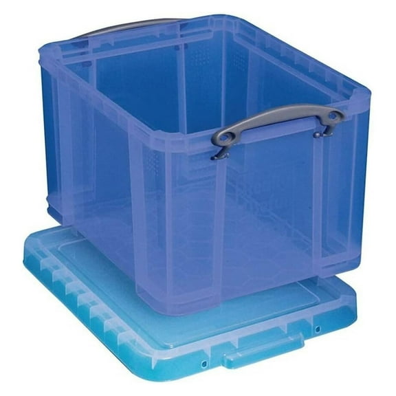 32 Liter Storage Bin with Snap Lid - Transparent Blue Plastic Organizer - Home & Office Storage Containers - Stackable 12.25"H x 14"W x 18"D