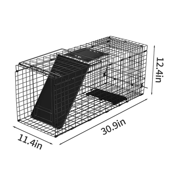 32" Live Animal Cage Trap, Heavy Duty Folding Raccoon Trap, Humane Cat Trap with Handle, Black