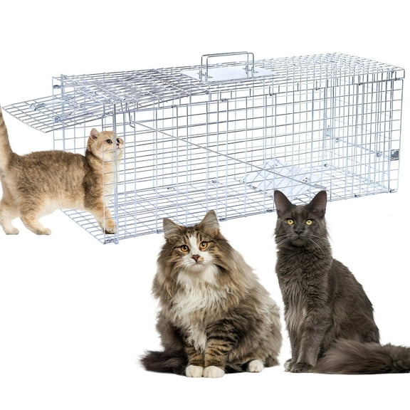 32" Live Animal Traps,Humane Animal Trap for Stray Cats up to 16.5 pounds, Raccoons, Squirrel,Rabbit,Steel Foldable with Pedal Triggers