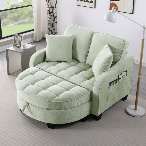32'' Love Seat Couch with Irregular Armrests and Backrests, Double Sofa Chaise Lounge with Storage Footrest, Two-Seater Sofa with Throw Pillows, Living Room, Bedroom, Easy Assembly, Cyan