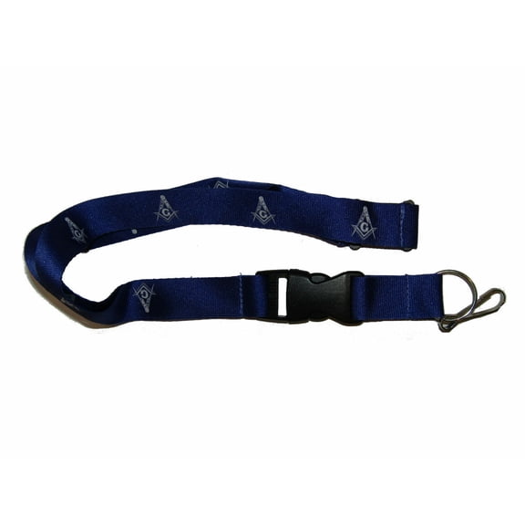 32" Mason Masonic Crest Blue/White Printed Lanyard With Detachable Key Ring/Clip
