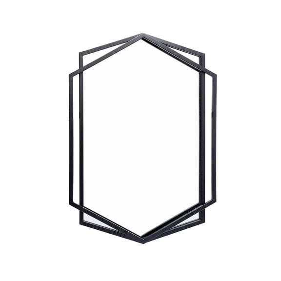 Langford Home 32" Matte Metal Hexagon Wall Mirror, Black