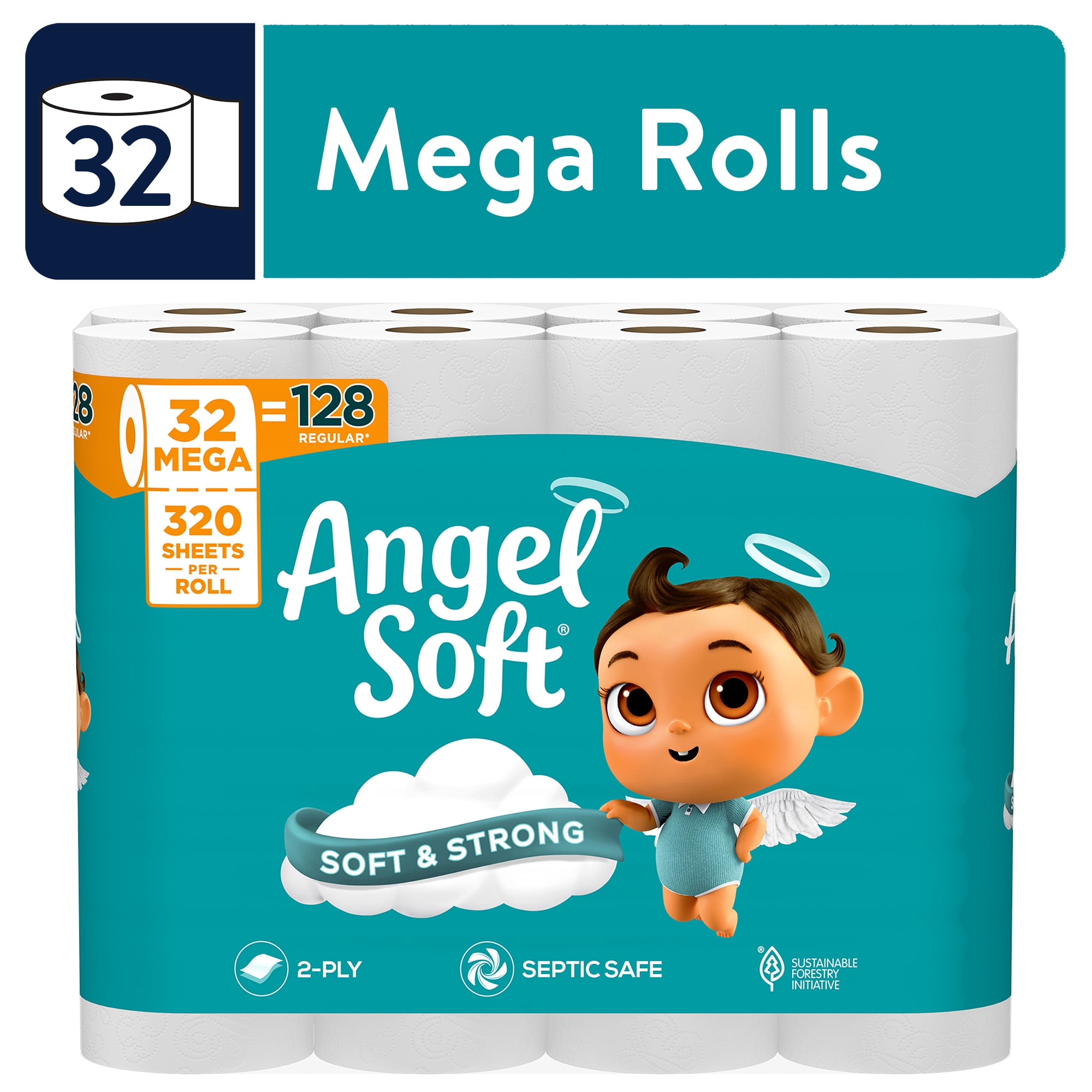 Angel Soft 2-Ply Toilet Paper, 32 Mega Rolls, 320 Sheets Per Roll