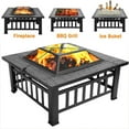 thumbnail image 1 of 32" Metal Fire Pit Outdoor Backyard Patio Garden Square Stove Brazier with Charcoal Rack, Poker & Mesh Cover 32" L x 32" W x 17" H, 1 of 12