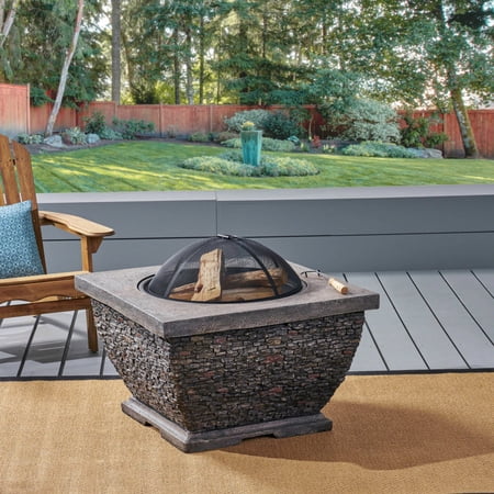 ?LuckyNote?32" MgO Light-Weight Concrete Wood Burning Square Fire Pit, Grey