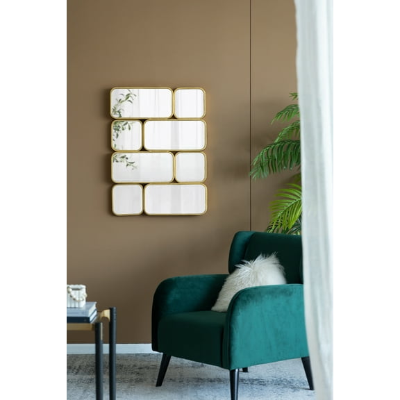 Decorative Mirrors 32" in Mirror with Golden Metal Framed Decorative Rectangle Mirror for Bedroom, Dressing Room, Hallway or Living Space,Wall Mirrors