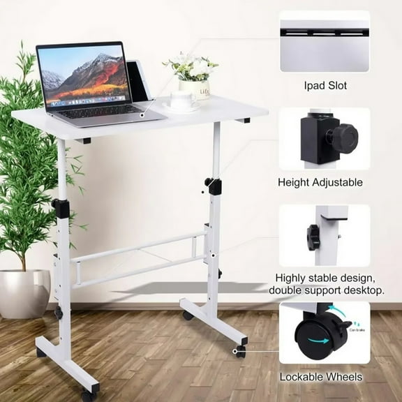 32" Mobile Stand Up Desk, Adjustable Height Laptop Standing Table, Small Computer Desk Rolling Desk For Home, Office, Schoo