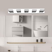 32" Modern 5-Light LED Vanity Light Fixture, Chrome Finish with Square Acrylic Shades, Wall Mounted for Bathroom Mirror and Bedroom Lighting, Hardwired