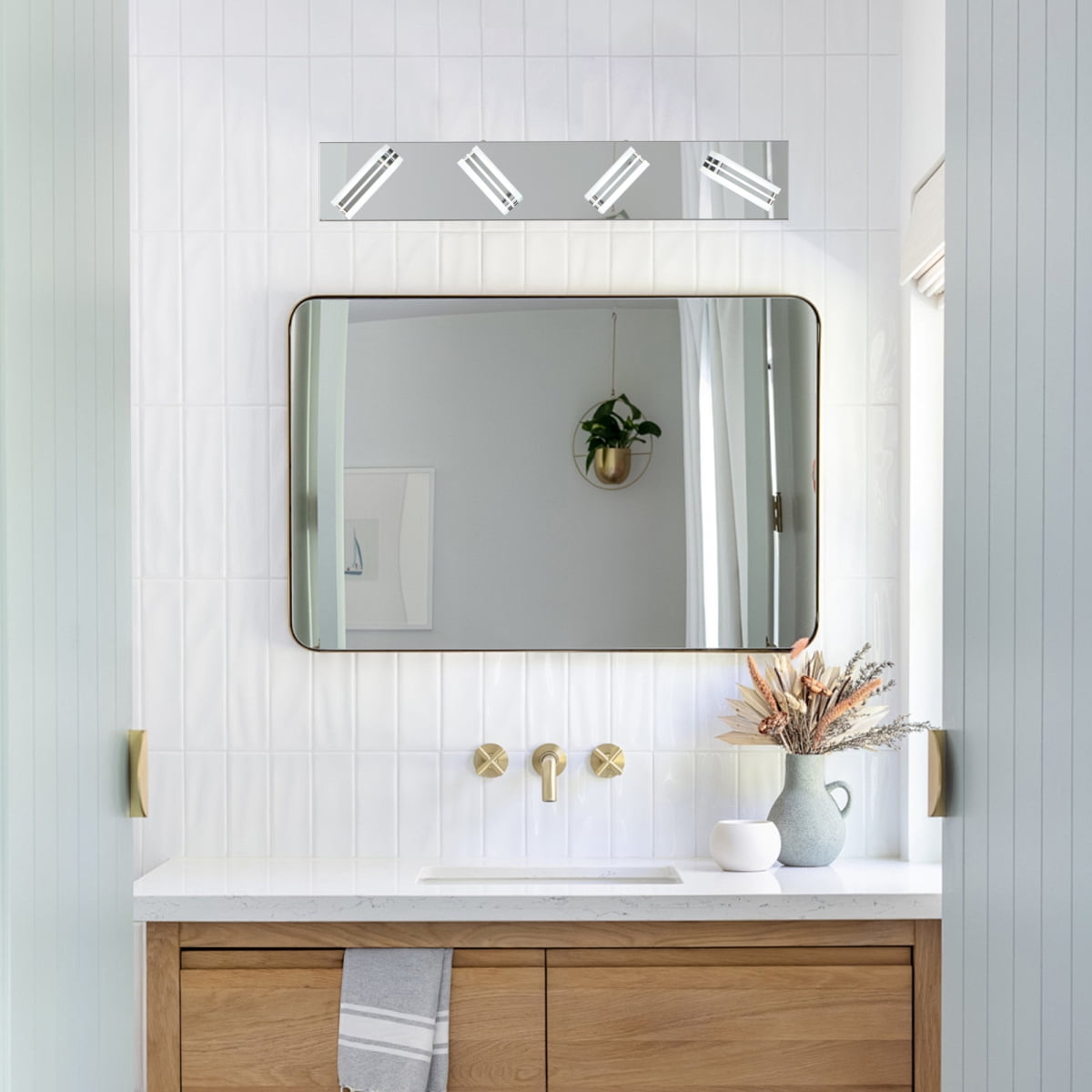32" Modern Black 5-Light LED Vanity Light, Square Acrylic Lampshades Wall Mount Fixture for Bathroom, Mirror Lighting On-Site
