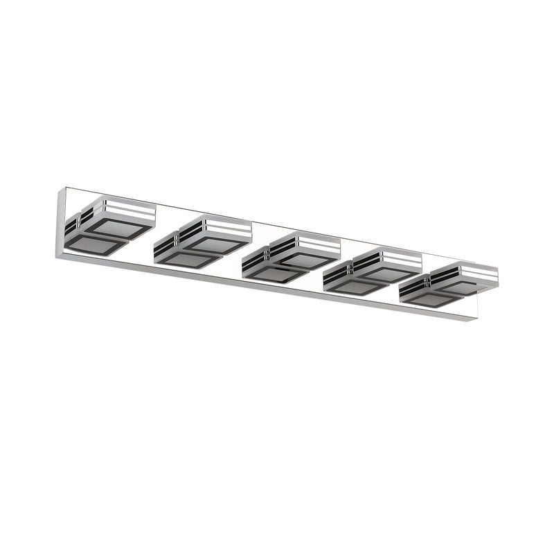 32" Modern Chrome 5-Light LED Vanity Light with Square Acrylic Shades, Hardwired Wall Mount Bathroom Lighting Fixture for Mirror, Powder Room, or Bedroom Décor