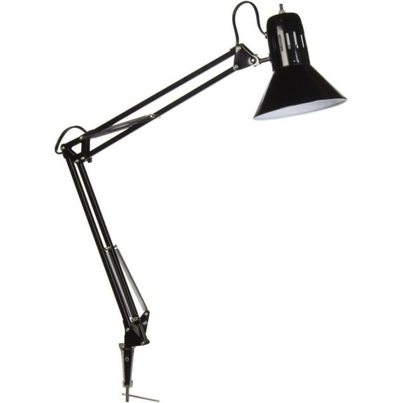 32" Multi-Joint Desk Lamp with Metal Clamp, Black, On/Off Rotary Switch on Shade, Partially Adjustable Swing Arm, Home Essentials, Reading Light, Office Dcor