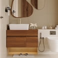 thumbnail image 1 of 32" Multi-layer Solid Wood Compact Freestanding Cabinet, Bathroom Storage Unit with Soft Close Drawer, Modern Small Bathroom Vanity with Ceramic Sink for Bathroom Organization, White+Walnut, 1 of 9