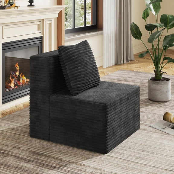 32'' Multifoutional Boneless Chair Armless, Bean Bag Chair, Middle Sofa Seat of Cloud Sectional Couches for Living Room, Memory Foam Corduroy, Black